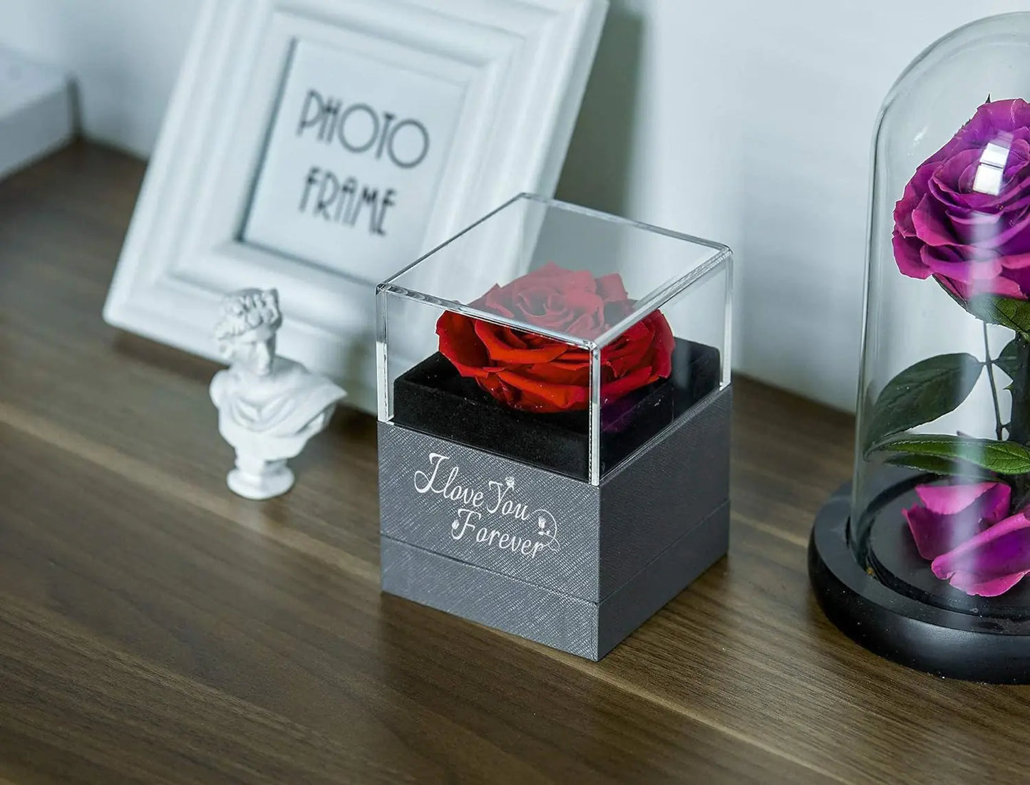 Preserved Real Rose, Necklace: I Love You in 100 Languages Gift